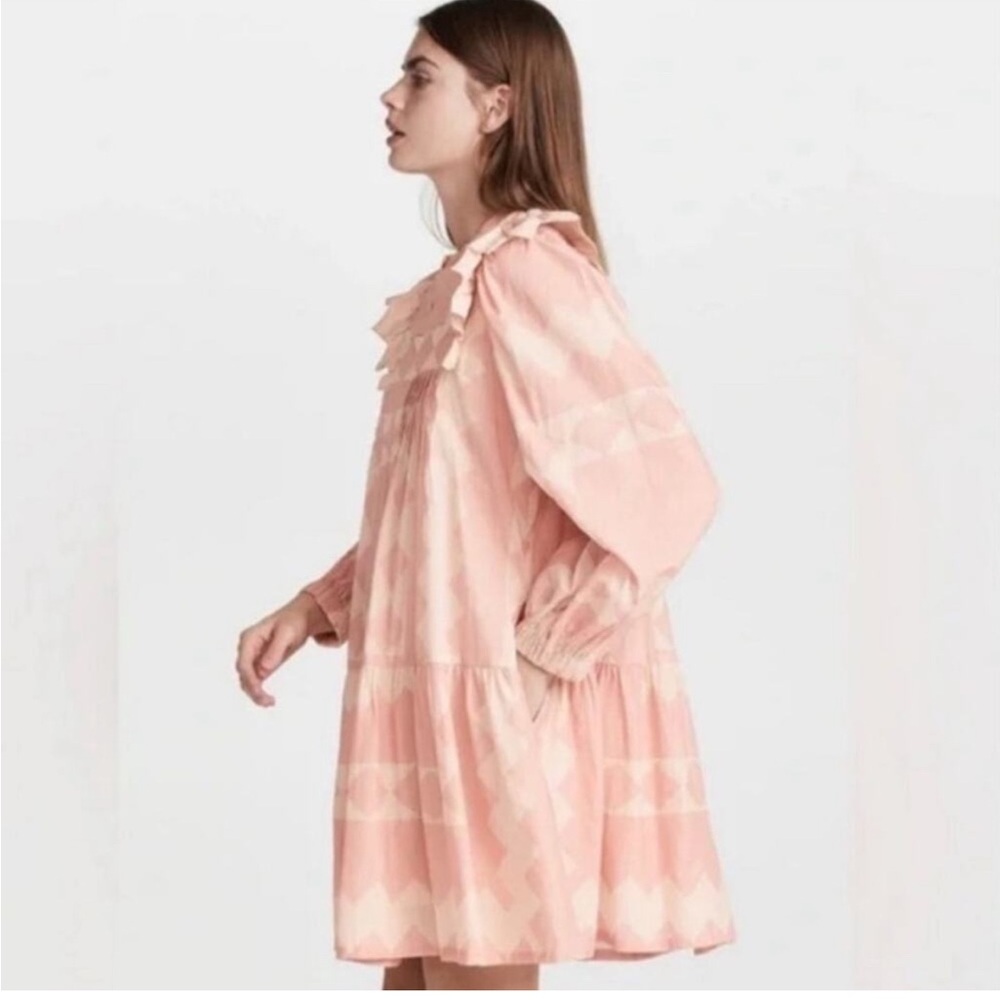 Sea New York Pink Patterned Long Sleeve Tiered Dress